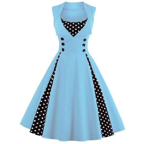 Load image into Gallery viewer, Retro Vintage Polka Dot Party Sleeveless Dress-women-wanahavit-Sky Blue-S-wanahavit
