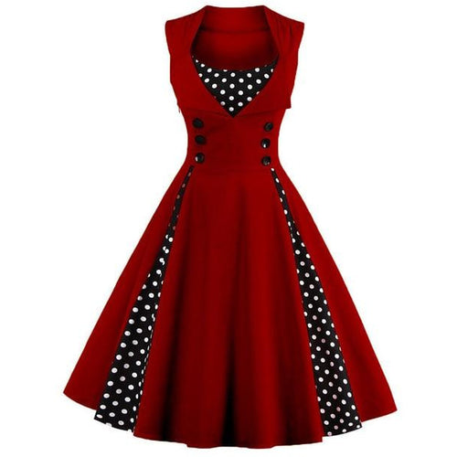 Load image into Gallery viewer, Retro Vintage Polka Dot Party Sleeveless Dress-women-wanahavit-Burgundy-S-wanahavit
