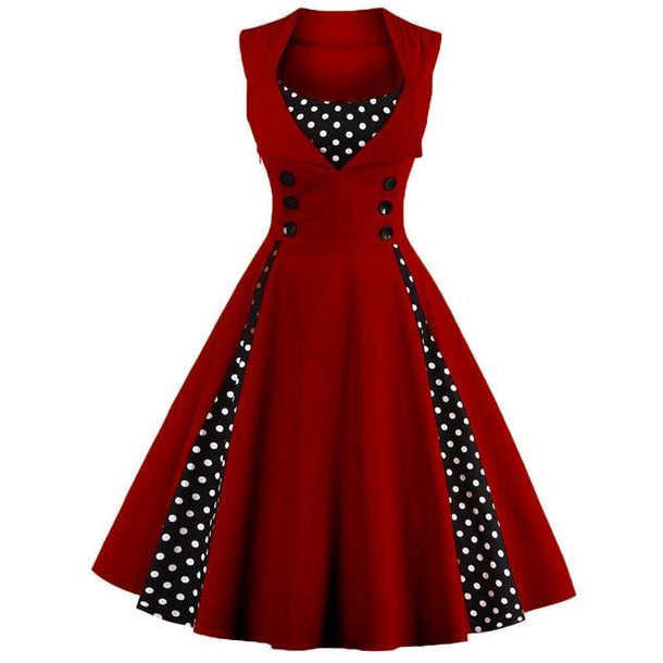 Retro Vintage Polka Dot Party Sleeveless Dress-women-wanahavit-Burgundy-S-wanahavit