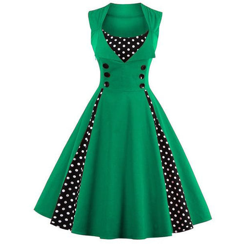 Load image into Gallery viewer, Retro Vintage Polka Dot Party Sleeveless Dress-women-wanahavit-Green-S-wanahavit
