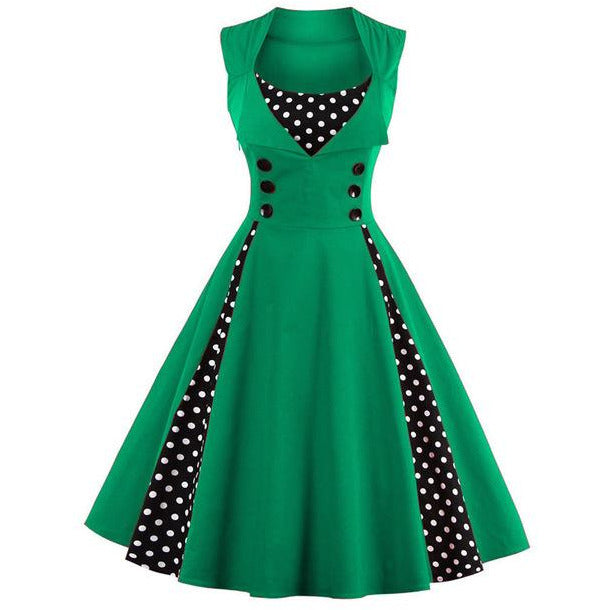 Retro Vintage Polka Dot Party Sleeveless Dress-women-wanahavit-Green-S-wanahavit
