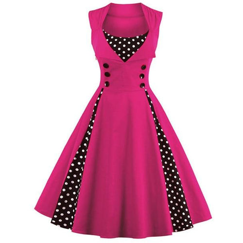 Load image into Gallery viewer, Retro Vintage Polka Dot Party Sleeveless Dress-women-wanahavit-rose-S-wanahavit

