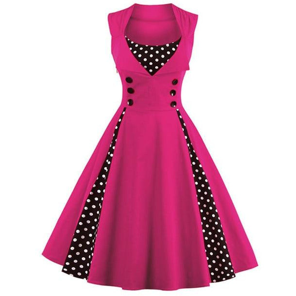 Retro Vintage Polka Dot Party Sleeveless Dress-women-wanahavit-rose-S-wanahavit