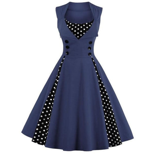 Load image into Gallery viewer, Retro Vintage Polka Dot Party Sleeveless Dress-women-wanahavit-Navy Blue-S-wanahavit
