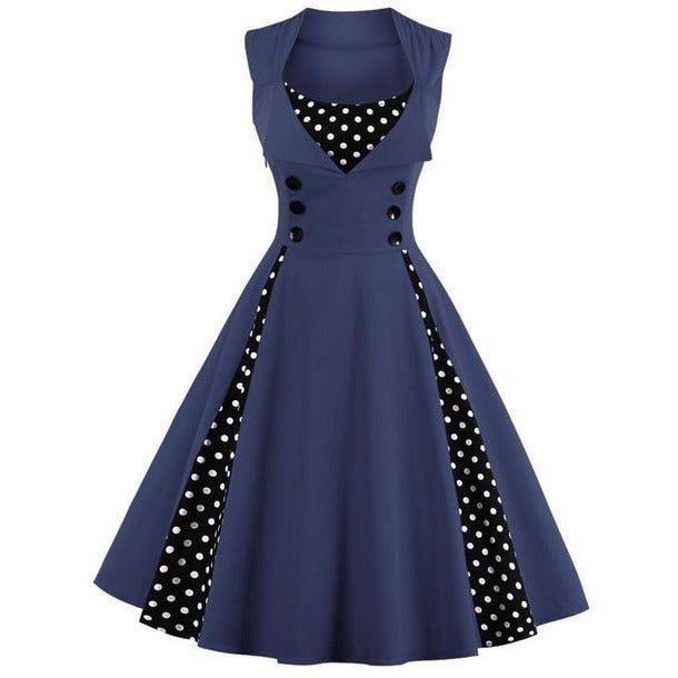 Retro Vintage Polka Dot Party Sleeveless Dress-women-wanahavit-Navy Blue-S-wanahavit