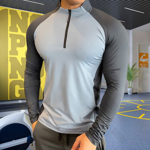 Load image into Gallery viewer, Mens Fitness Trainer Training Tshirts Tops Gym Workout Compression Sweatshirt for Running Football Jersey High Collar Sportswear
