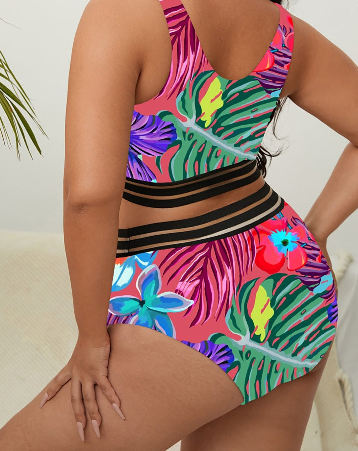 Sexy Floral Bikini Large Size Swimwear Plus Size Women Swimsuit Female Two-piece Bikini set Bather Bathing Suit V3893R
