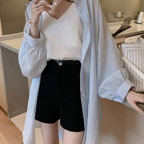 Load image into Gallery viewer, Thin Summer Women Long Shirts Long Sleeve Loose Korean  Oversize Sun Protection Shirt Fashion Button Casual Female Tops
