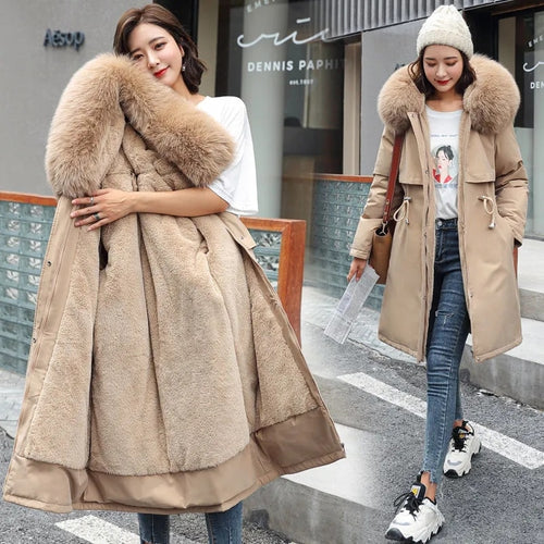 Load image into Gallery viewer, Winter Jacket Women Parka Clothes Long Coat Wool Liner Hooded Jacket Fur Collar Thick Warm Snow Wear Padded Parka 6XL
