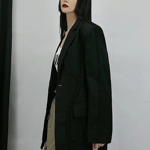 Load image into Gallery viewer, Korean Fashion Women&#39;s Blazer New Loose Notched Single Breasted Long Sleeve Black Suit Jackets Female Autumn
