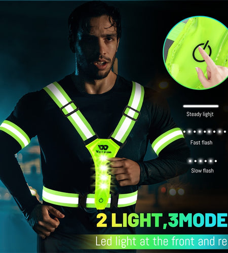 Adjustable Safety Reflective Vest Night Running Light Cycling Vest Safety Warning USB Rechargeable Bike LED Vest