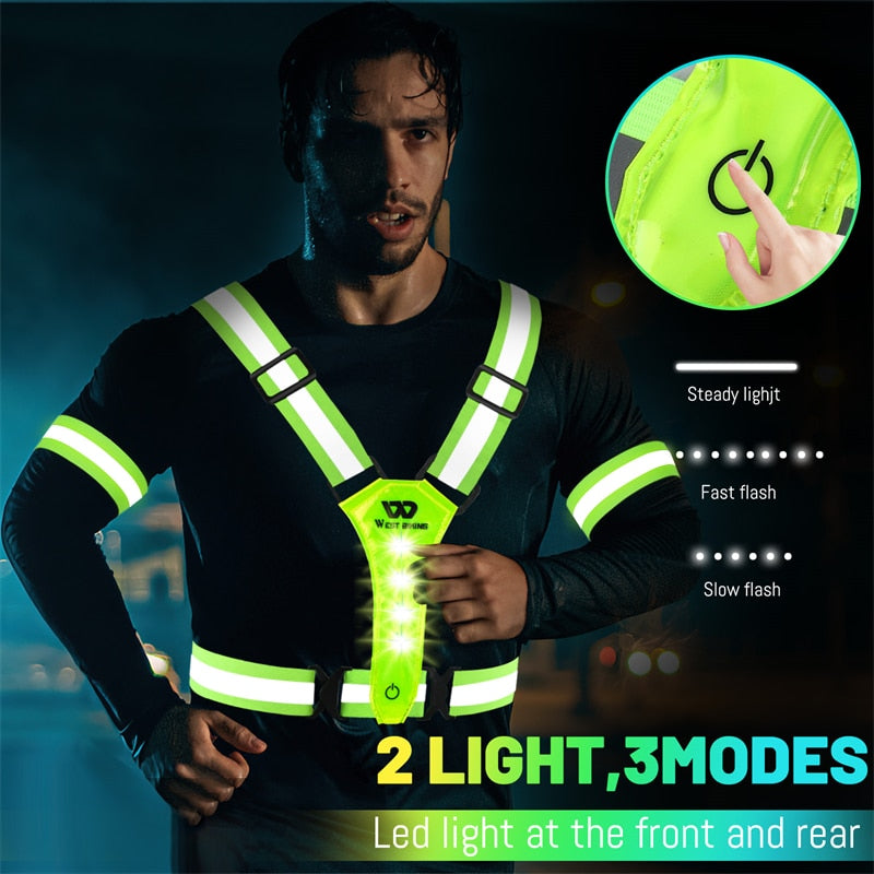 Adjustable Safety Reflective Vest Night Running Light Cycling Vest Safety Warning USB Rechargeable Bike LED Vest