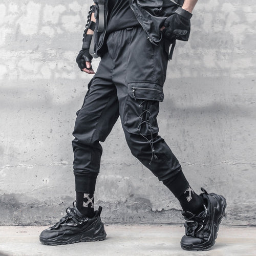 Load image into Gallery viewer, Tactical Functional Pants Joggers Men Pocket Drawstring Design Trousers Autumn Hip Hop Streetwear Harem Pant Black
