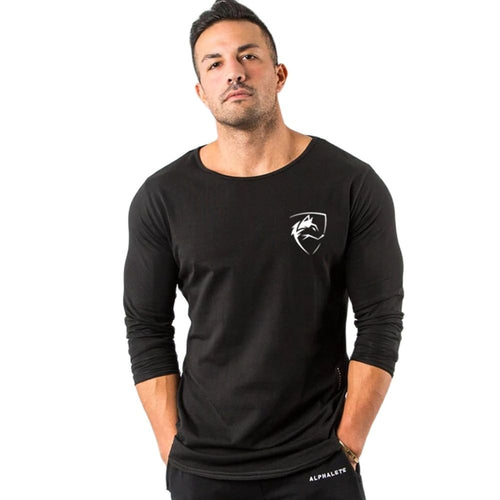 Load image into Gallery viewer, Black Casual Long sleeves T-shirt Autumn Men Gym Fitness Male Running Workout Cotton Print t shirt Slim Tee Tops Brand Clothing
