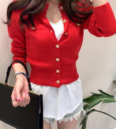 Women Cardigan Sweater Fashion Spring Knitted Long Sleeve Short Coat Chic Korean Slim Button Ladies Soft Tops