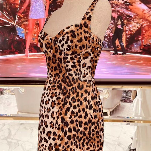 Load image into Gallery viewer, Backless Leopard Dresses For Women Square Collar Sleeveless High Waist Sexy Split Dress Female Fashion Clothing
