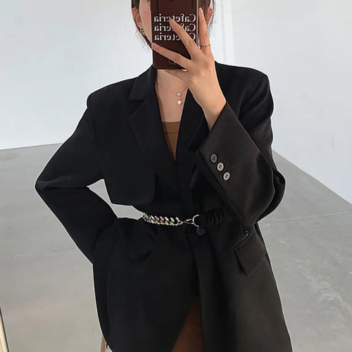 Load image into Gallery viewer, Elegant Black Blazer For Women Notched Collar Long Sleeve Patchwork Chain Solid Blazers Female Autumn Clothing
