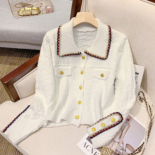 Load image into Gallery viewer, Fashion Button Up Women Cardigan Knitted Korean Turn Down Collar Red Sweater Fall Chic Short Jacket Elegant Ladies Coats
