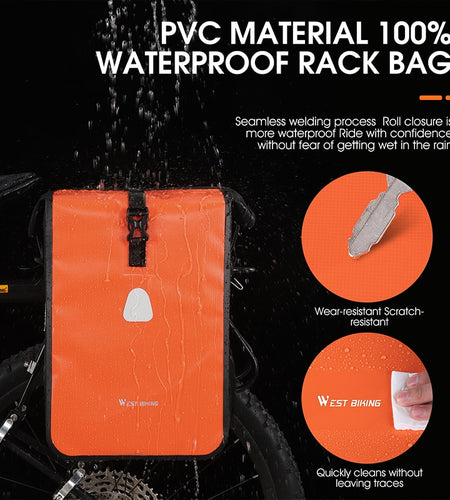 Bicycle Rear Side Bag Fully Waterproof PVC Pannier Expandable 12-15L Bike Carrier Bag Quick Release MTB Shoulder Bag