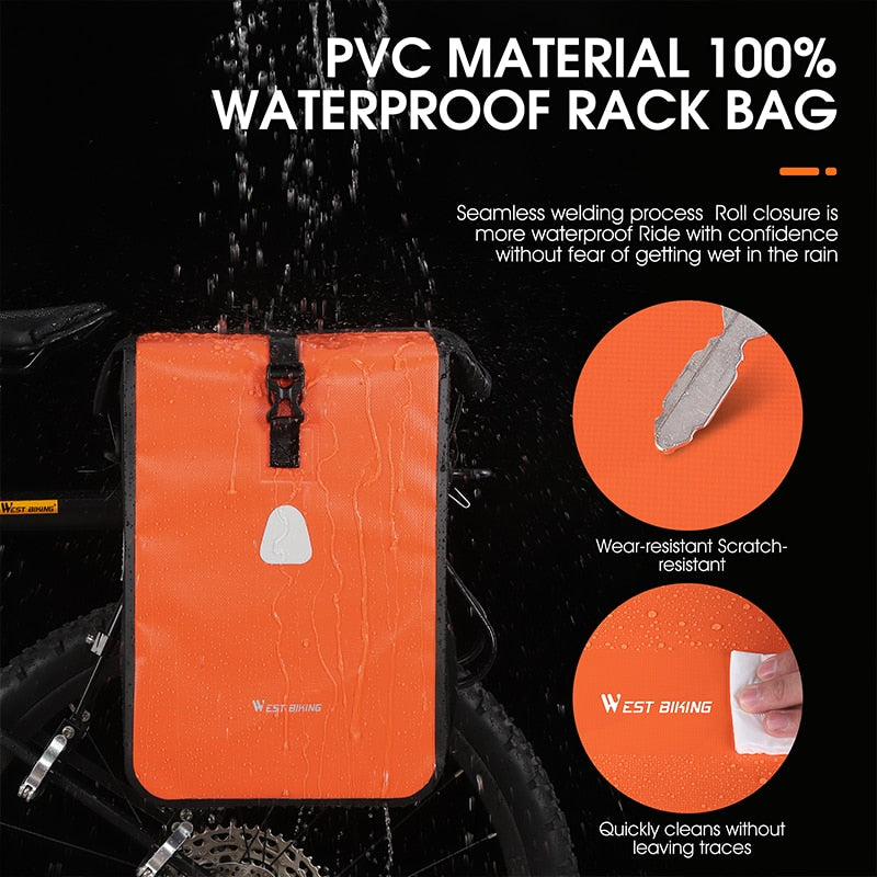 Bicycle Rear Side Bag Fully Waterproof PVC Pannier Expandable 12-15L Bike Carrier Bag Quick Release MTB Shoulder Bag