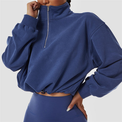 Load image into Gallery viewer, S - XL Women Front Half Zip Yoga Shirt Loose Casual Sweatshirt Long Sleeves Running Sports Top Female Drawstring Sportwear A075
