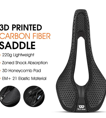 Carbon Fiber Ultralight 3D Printed Bike Saddle Hollow Comfortable Breathable MTB Mountain Road Bicycle Cycling Seat