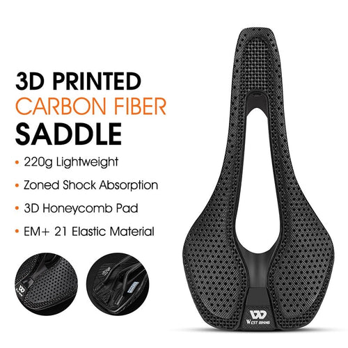 Load image into Gallery viewer, Carbon Fiber Ultralight 3D Printed Bike Saddle Hollow Comfortable Breathable MTB Mountain Road Bicycle Cycling Seat
