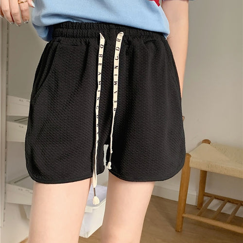 Load image into Gallery viewer, Drawstring Letter High Waist Women Biker Shorts Summer Solid Loose Sweat Shorts Casual Pocket fashion black ladies shorts
