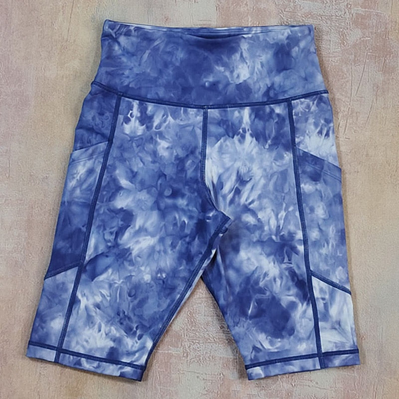 High Quality Sports Shorts With pocket Cycling Shorts Women High Waist Fitness Workout Gym Yoga Shorts Camouflage Tie Dye