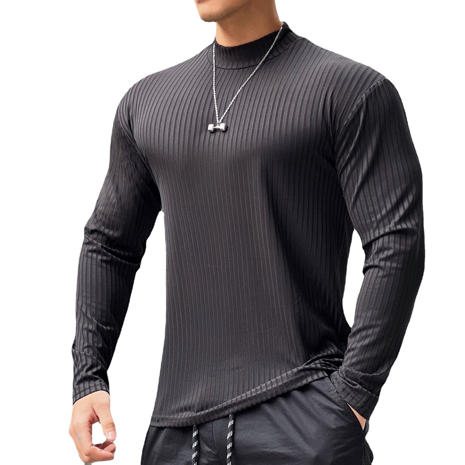 Autumn Casual Skinny T-shirt Men Long Sleeves Solid Shirt Gym Fitness Bodybuilding Tees Black Tops Male Fashion Stripes Clothing