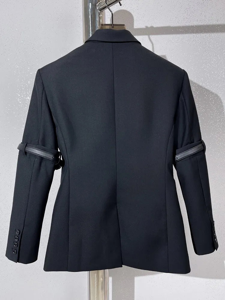 Minimalist Blazers For Women Notched Collar Long Sleeve Patchwork Button Slim Blazer Female Fashion Clothing