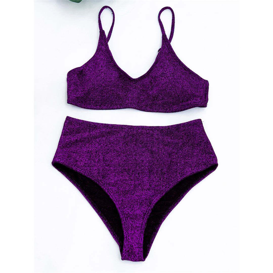 Female Swimsuit High Waist Bikini Women Swimwear Two-pieces Bikini set Glitter Sparkling Bather Bathing Suit Swim V2296