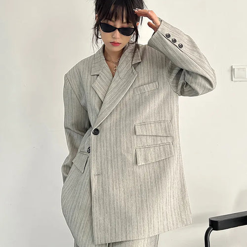 Load image into Gallery viewer, Striped Blazer For Women Notched Collar Long Sleeve Striped Colorblock Single Breasted Blazers Female Clothing
