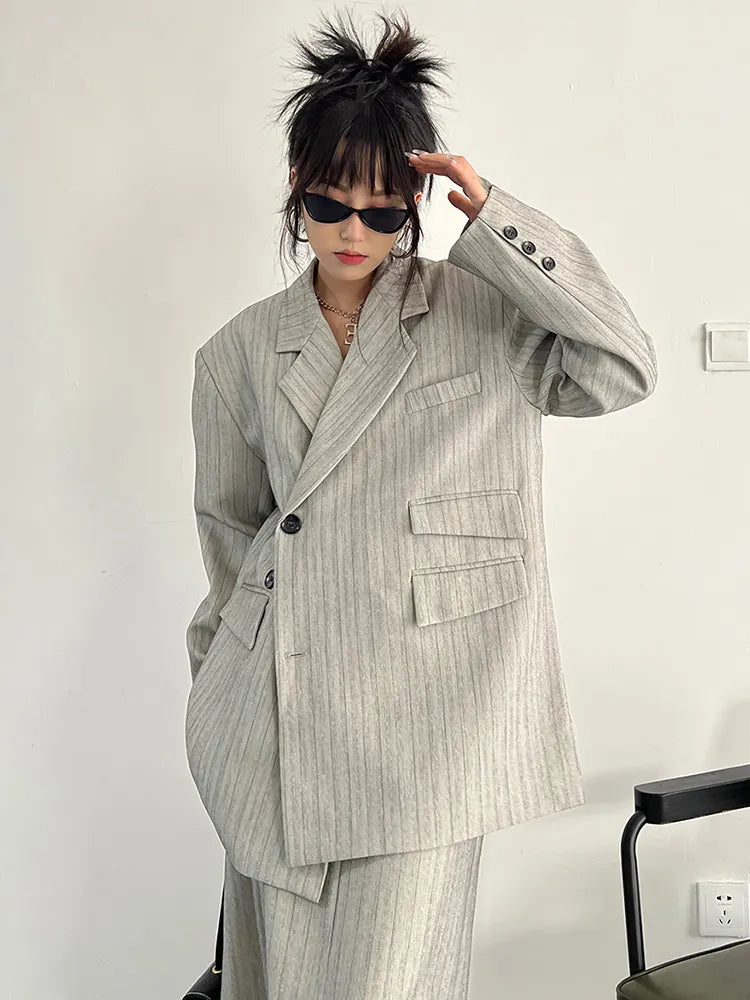 Striped Blazer For Women Notched Collar Long Sleeve Striped Colorblock Single Breasted Blazers Female Clothing