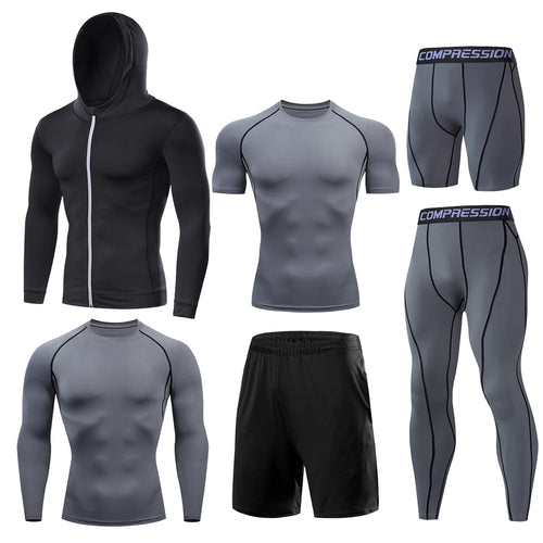 Load image into Gallery viewer, 6 Pcs/Set Dry Fit Men&#39;s Training Sportswear Set Gym Fitness Compression Sport Suit Jogging Tight Sports Wear Clothes Male
