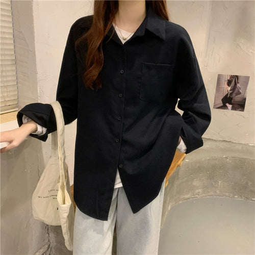 Load image into Gallery viewer, Loose Corduroy Shirts Fashion Women Long Sleeve Spring Button Up Tops Casual Solid Color All Match Female Shirt
