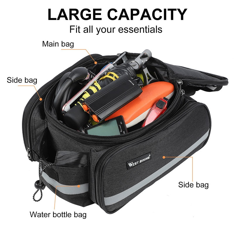 3 In 1 Bicycle Trunk Bag Mountain Bike Bag Cycling Double Side Rear Rack Seat Luggage Carrier Panniers Shoulder Bag