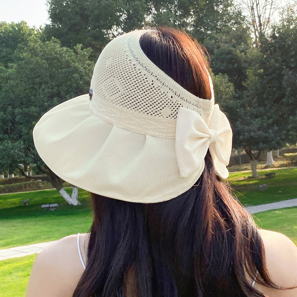 Summer Hats For Women Fashion M Letter Bow Design Straw Hat  Empty Top Sun Hat Travel Beach Hat