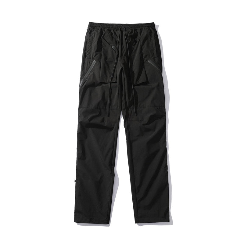 Hip Hop Cargo Pants Men Multi-pocket Side Zipper Design Streetwear Joggers High Street Tactical Function Pants Male Black