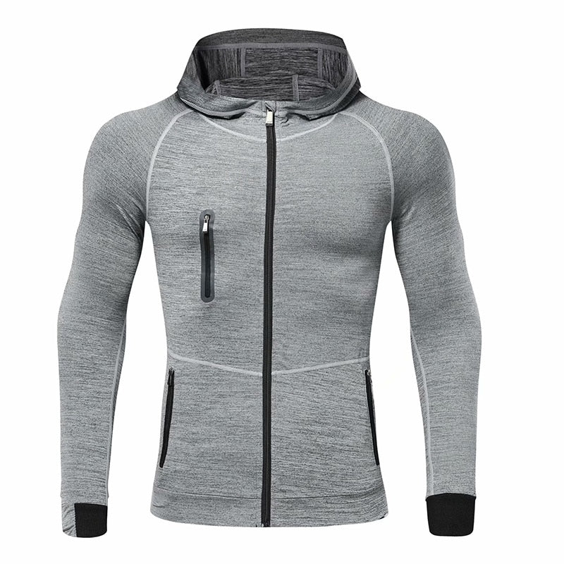 Men Autumn Hoodie Sports Coat Quick Drying Workout Running Training Athletics Gym Zipper Casual Jogging Hooded Sweatshirt