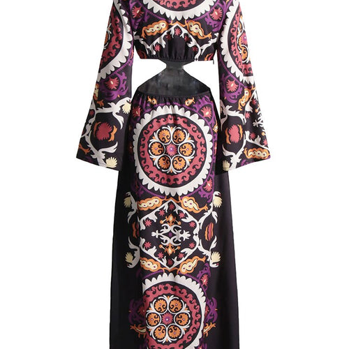 Load image into Gallery viewer, Hit Color Print Elegant Dresses For Women V Neck Long Sleeve High Waist Slim Temperament Dress Female Fashion
