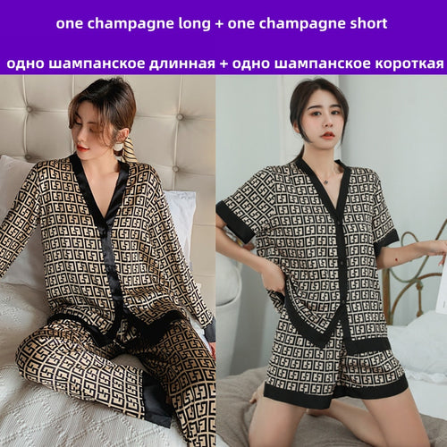 Load image into Gallery viewer, Women&#39;s Pajamas Sets 2 SETS Summer Luxury Cross Letter Print 2 IN 1 Sleepwear Silk Like Home Clothes XXL Size Nightwear
