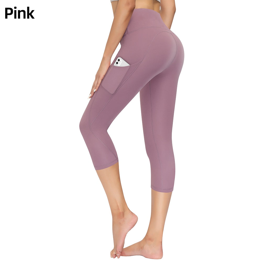 Capri Leggings Women Push Up Calf Length Yoga Pants Gym Running Fitness Sports Woman Tights Girls Active Wear Trousers
