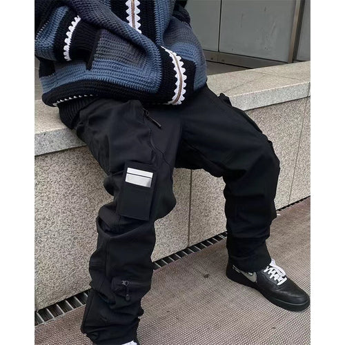 Load image into Gallery viewer, Hip Hop Cargo Pants Men Multi-pocket Patchwork Streetwear Joggers Trousers High Street Function Pant Elastic Waist Male Black
