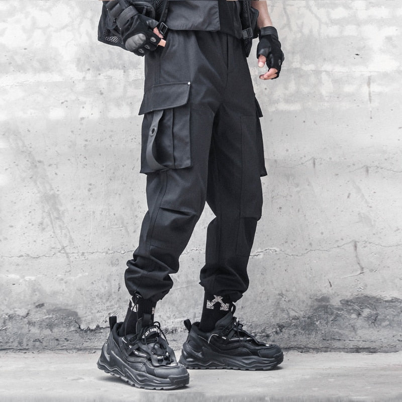 Tactical Functional Cargo Pants Joggers Men Multiple Pockets Trousers Autumn Hip Hop Streetwear Harem Pant Black