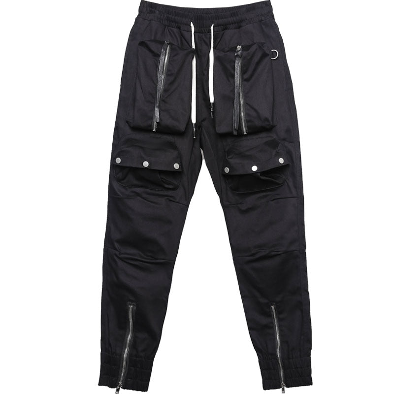 Tactical Functional Cargo Pants Joggers Men Zipper Multi-pocket Trousers Spring Hip Hop Streetwear Harem Pant Black WB717