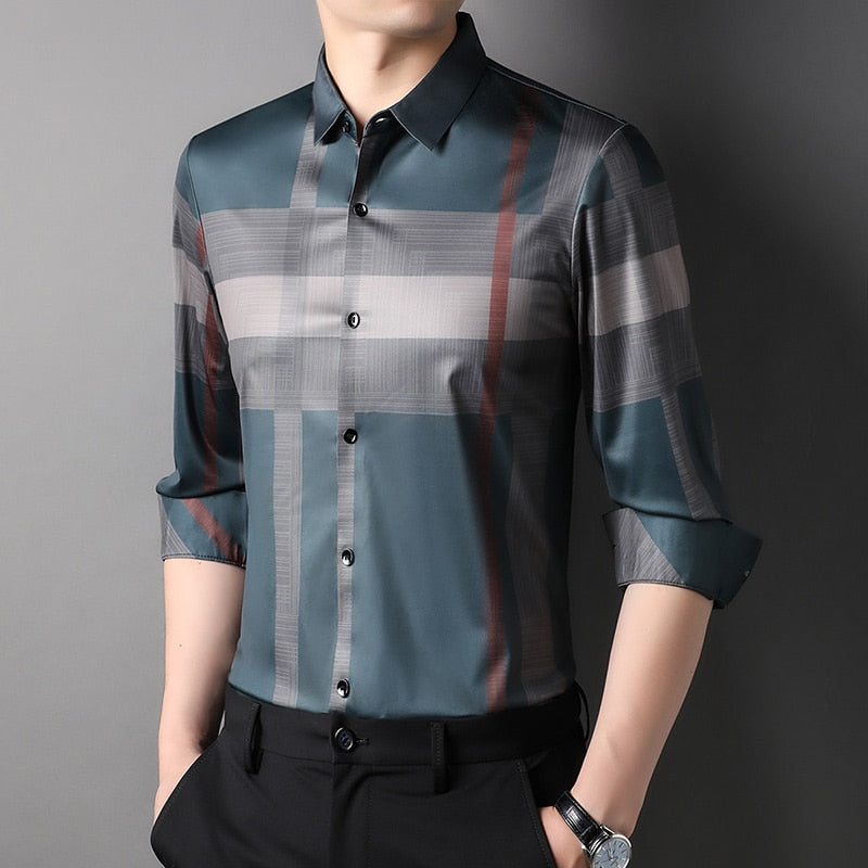 Top Grade Luxury Slim Fit Striped Designer Trending Shirts For Men Brand Fashion Shirt Long Sleeve Casual Clothes