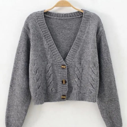 Load image into Gallery viewer, Casual V Neck Women Sweater Twisted Fashion Button Up Cardigan Sweater Fall Korean All Match Knitted Female Thin Coats
