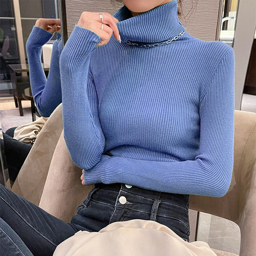 Load image into Gallery viewer, Simple Women Turtleneck Sweater Winter Fashion Pullover Elastic Knit Ladies Jumper Casual Solid Black Female Basic Tops
