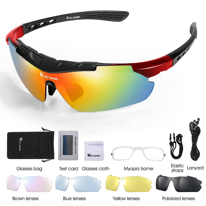 5 Lens Polarized Cycling Eyewear Outdoor Sport Sun Glasses Bicycle Glasses Men Women Protection Goggles Bike Sunglasses